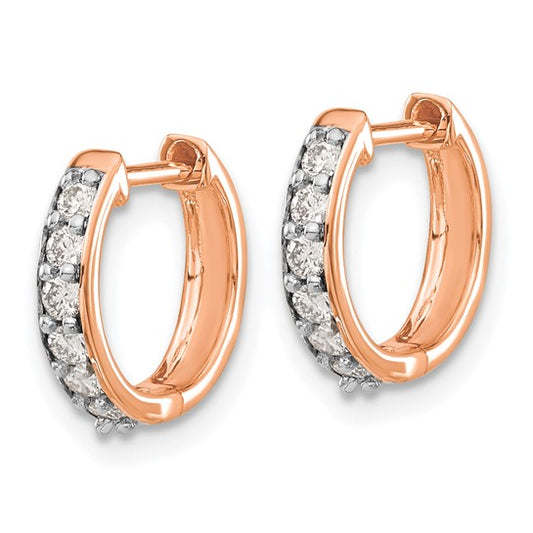 14k Rose Gold Diamond Hinged Hoop Earrings