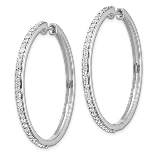 14k White Gold Diamond Hinged Hoop Earrings