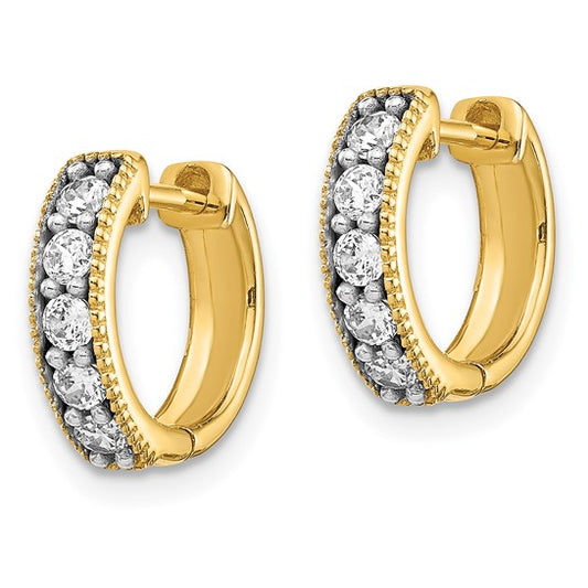 10k Yellow Gold Diamond Milgrain Hinged Hoop Earrings