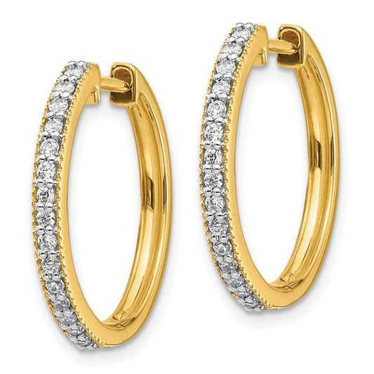 14k Yellow Gold Diamond Milgrain Hinged Hoop Earrings