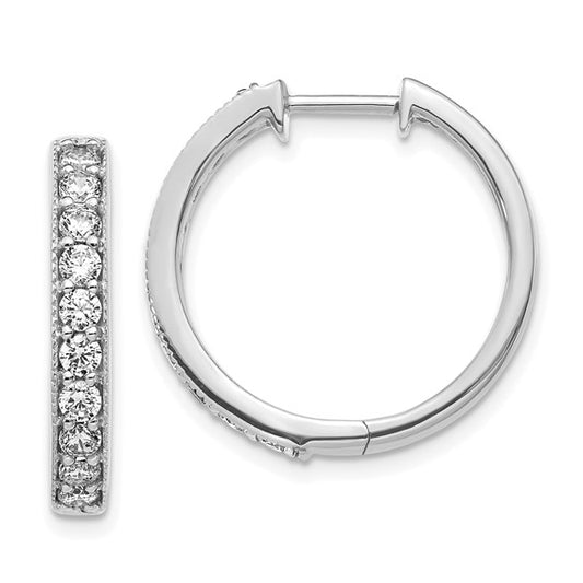 14k White Gold Diamond Milgrain Hinged Hoop Earrings