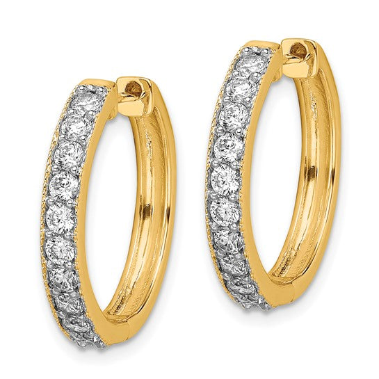 14k Yellow Gold Diamond Milgrain Hinged Hoop Earrings