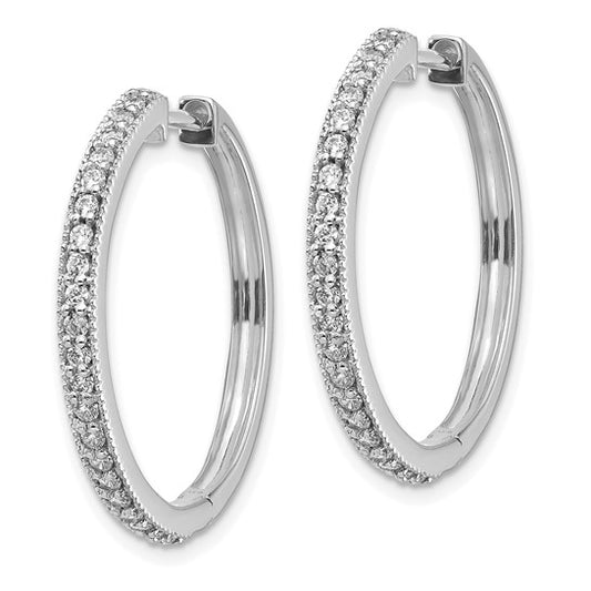 14K White Gold Lab Grown Diamond VS/SI GH, Milgrain Hinged Hoop Earrings