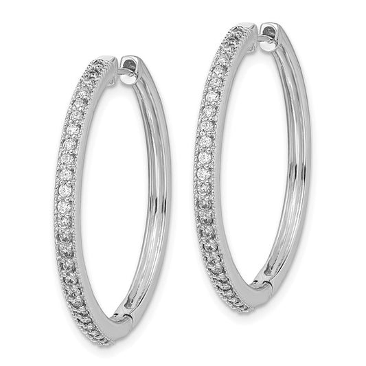 14k White Gold Diamond Milgrain Hinged Hoop Earrings