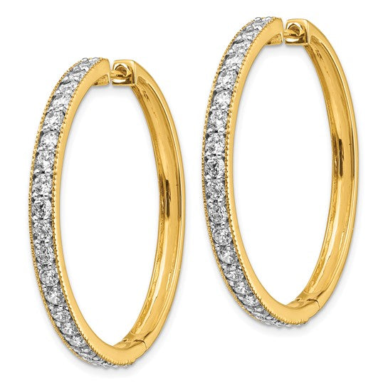 14k Yellow Gold Diamond Milgrain Hinged Hoop Earrings