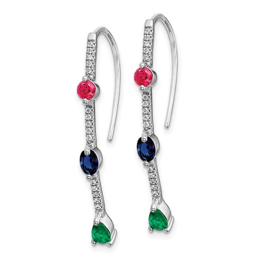 14k White Gold Diamond and Ruby/Sapphire/Emerald Earrings