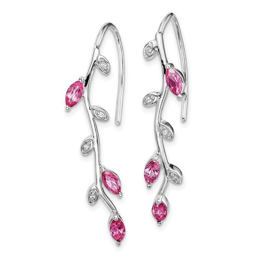 14k White Gold Diamond and Pink Sapphire Earrings