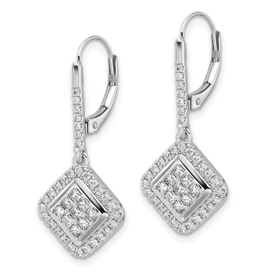 14k White Gold Diamond Cluster Leverback Earrings