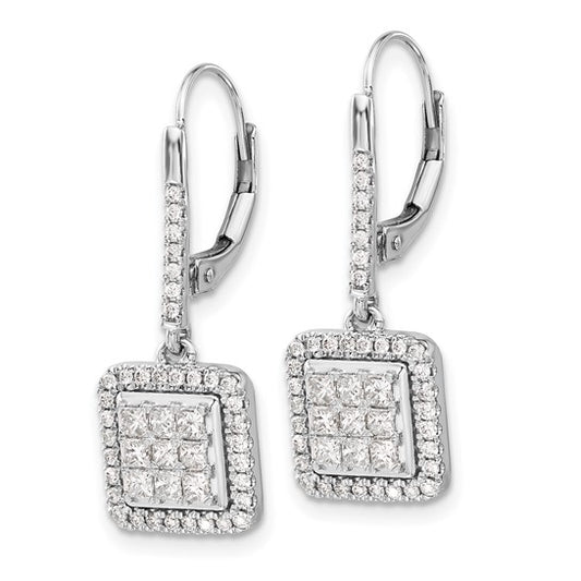 14k White Gold Diamond Cluster Leverback Earrings