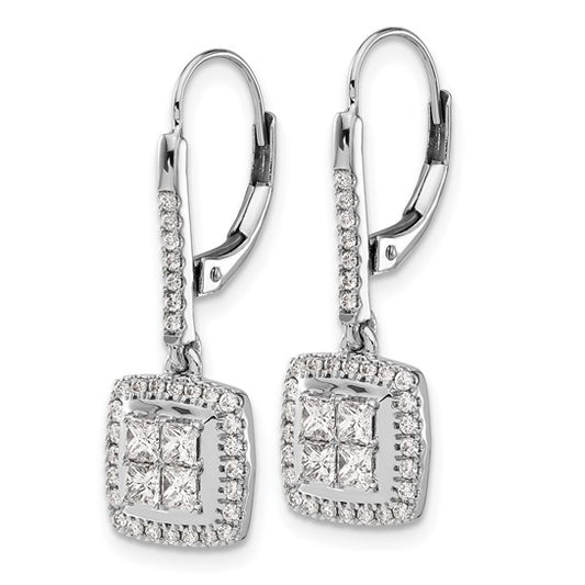 14k White Gold Diamond Cluster Leverback Earrings