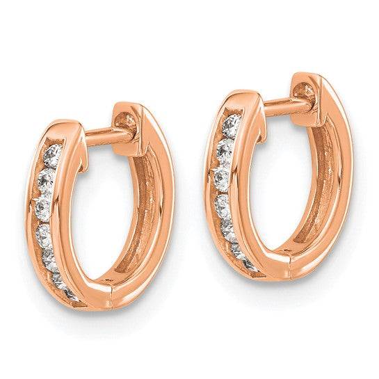 14k Rose Gold Polished Diamond Hinged Hoop Earrings
