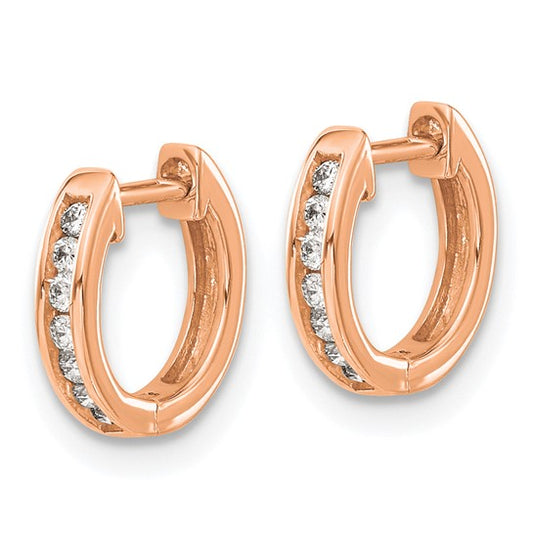 14k Rose Gold Polished Diamond Hinged Hoop Earrings