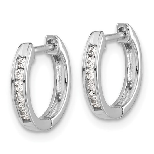 10k White Gold Polished Diamond Hinged Hoop Earrings
