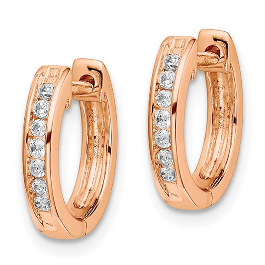 14k Rose Gold Diamond Hinged Hoop Earrings