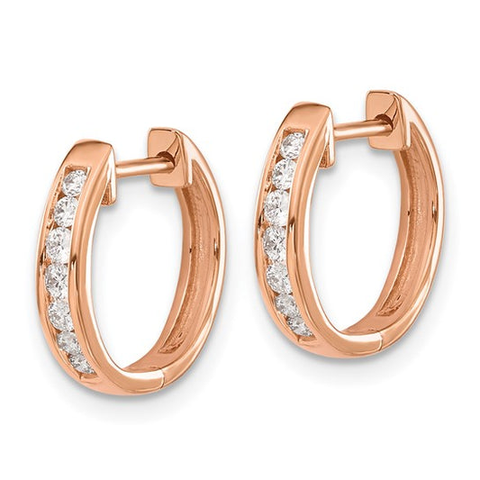 14k Rose Gold Diamond Hinged Hoop Earrings