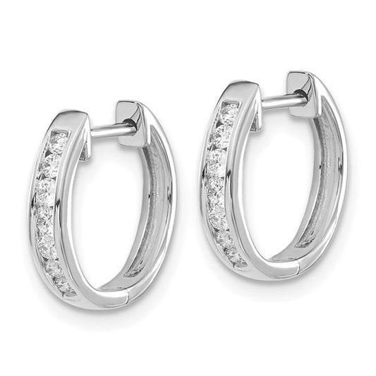 14k White Gold Diamond Hinged Hoop Earrings