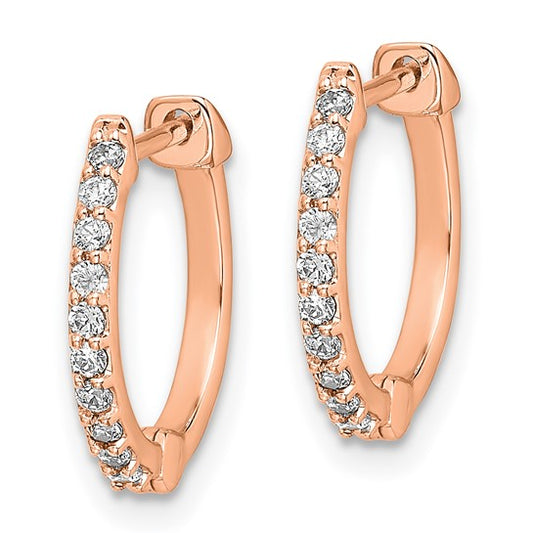 14k Rose Gold Diamond Hinged Hoop Earrings