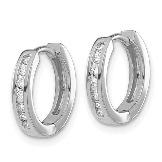 14k White Gold Diamond Hinged Hoop Earrings