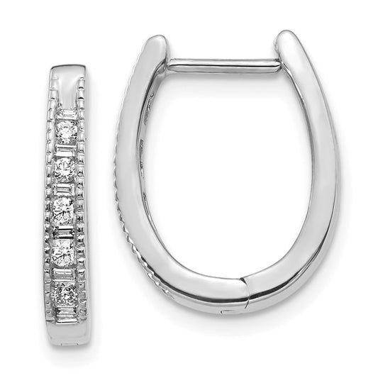 14k White Gold Diamond Oval Hinged Hoop Earrings
