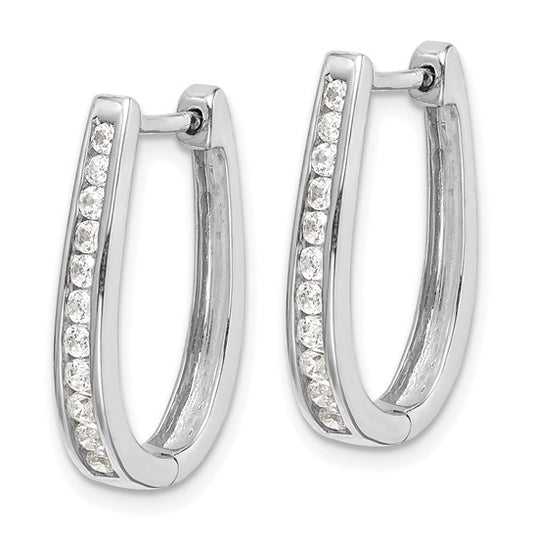 14k White Gold Diamond Oval Hinged Hoop Earrings