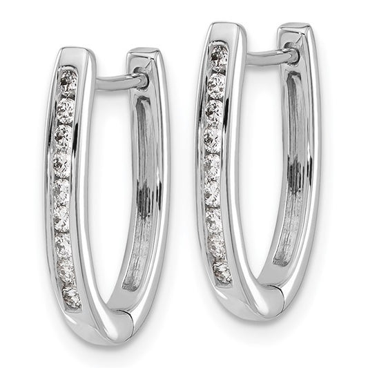 14k White Gold Diamond Oval Hinged Hoop Earrings