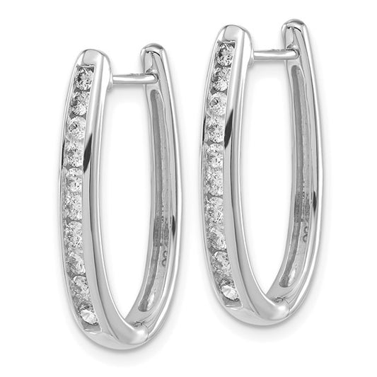 14k White Gold Diamond Oval Hinged Hoop Earrings