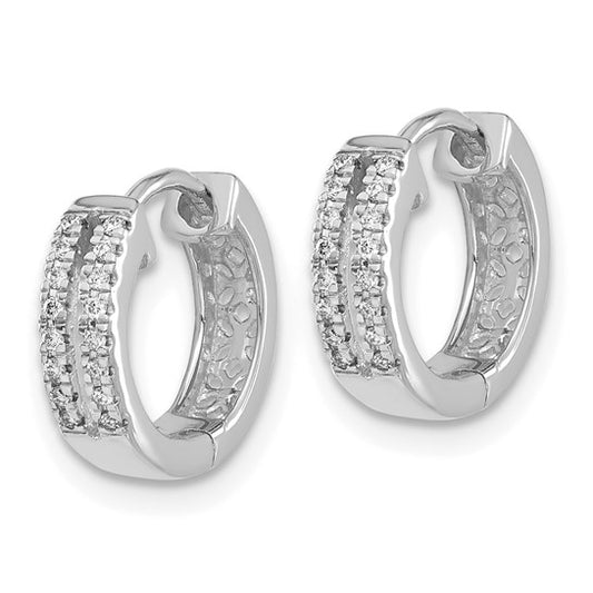 10k White Gold Diamond Hinged Round Hoop Earrings