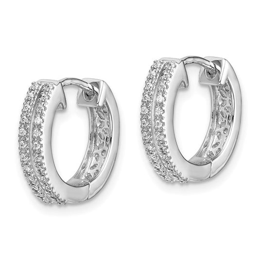 14k White Gold Diamond Hinged Round Hoop Earrings