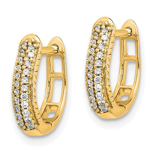 14k Polished Diamond Hinged Hoop Earrings