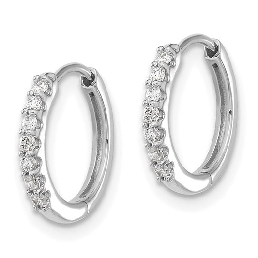 14k White Gold Diamond Hinged Hoop Earrings
