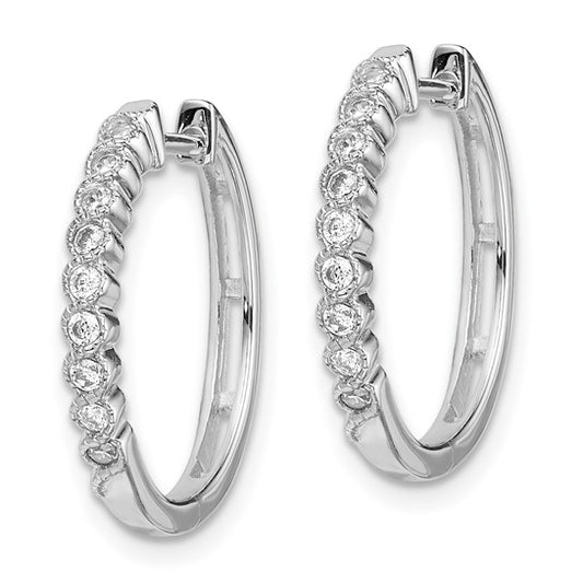 14k White Gold Polished Diamond Hinged Hoop Earrings