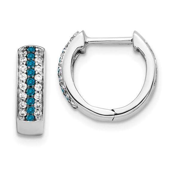 14k White Gold Blue and White Diamond Hinged Hoop Earrings