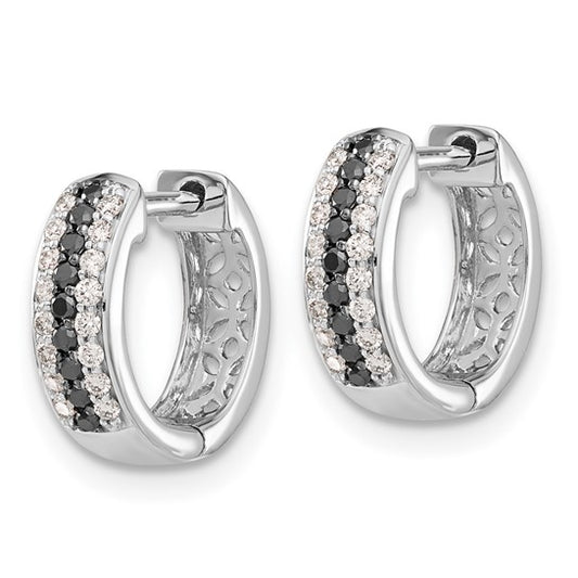 14k White Gold Black and White Diamond Hinged Hoop Earrings