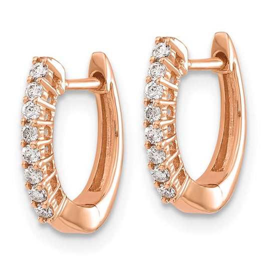 14k Rose Gold Polished Diamond Hinged Hoop Earrings