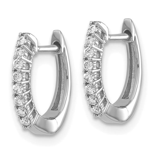14k White Gold Polished Diamond Hinged Hoop Earrings