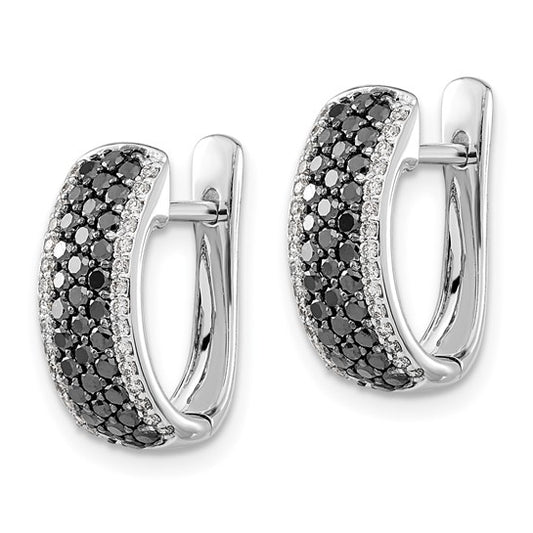 14k White Gold Black and White Diamond Hinged Hoop Earrings
