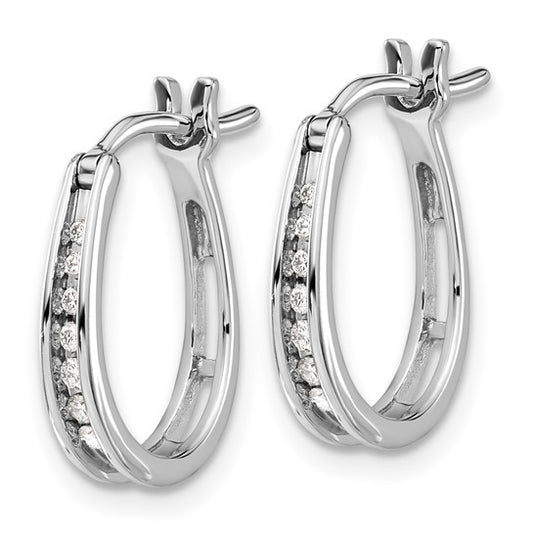 14k White Gold Diamond Oval Hinged Hoop Earrings