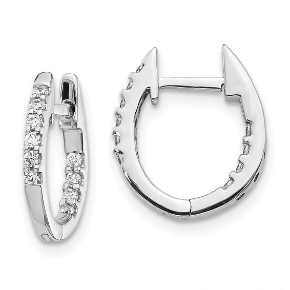 10k White Gold In/Out Diamond Hinged Hoop Earrings