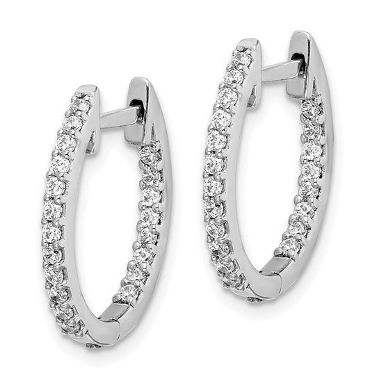 10k White Gold In/Out Diamond Hinged Hoop Earrings