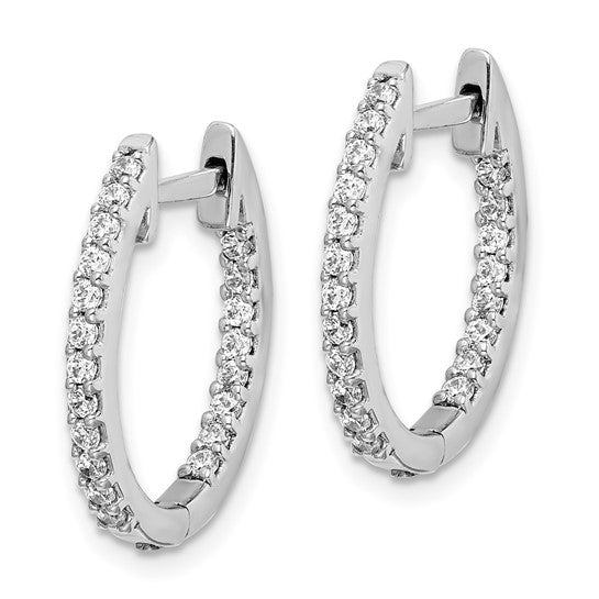 14k White Gold In/Out Diamond Hinged Hoop Earrings