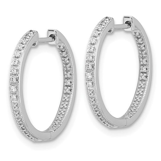 10k White Gold Polished Diamond In/Out Hinged Hoop Earrings