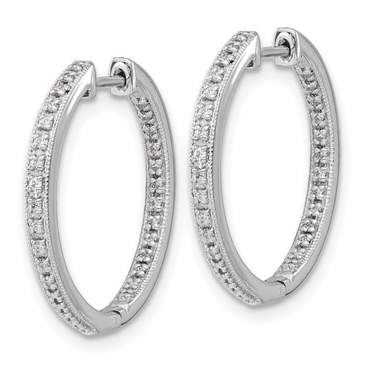 10k White Gold Polished Diamond In/Out Hinged Hoop Earrings