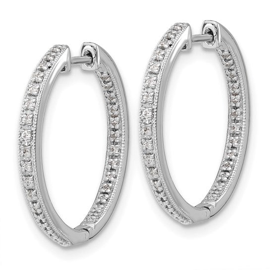 14k White Gold Polished Diamond In/Out Hinged Hoop Earrings