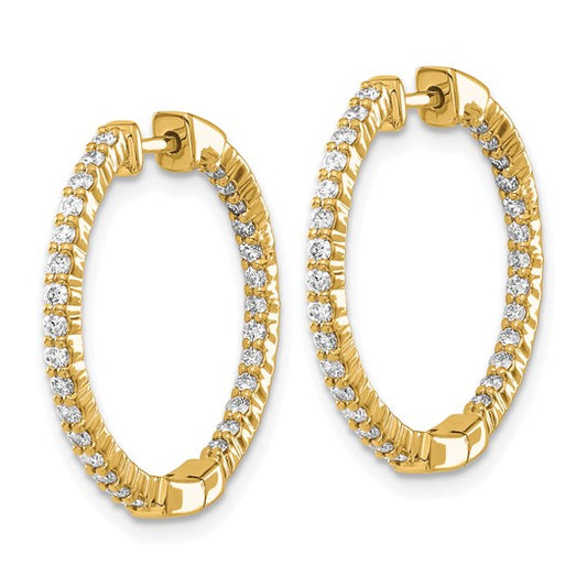 10k Gold Polished Diamond In/Out Hinged Hoop Earrings