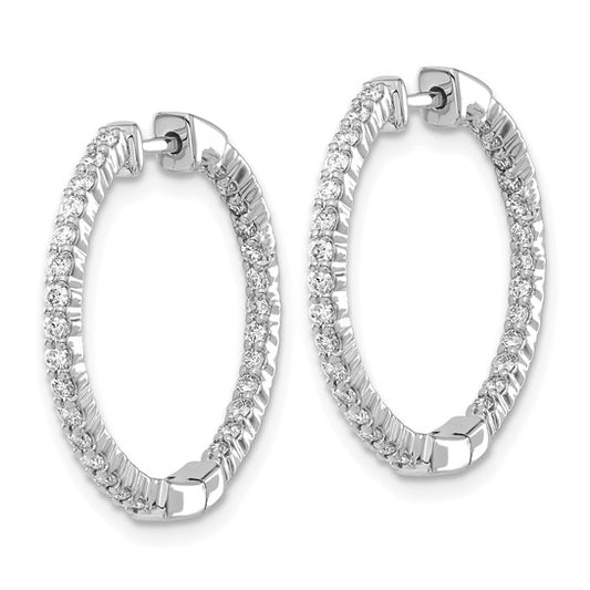 14k White Gold Polished Diamond In/Out Hinged Hoop Earrings