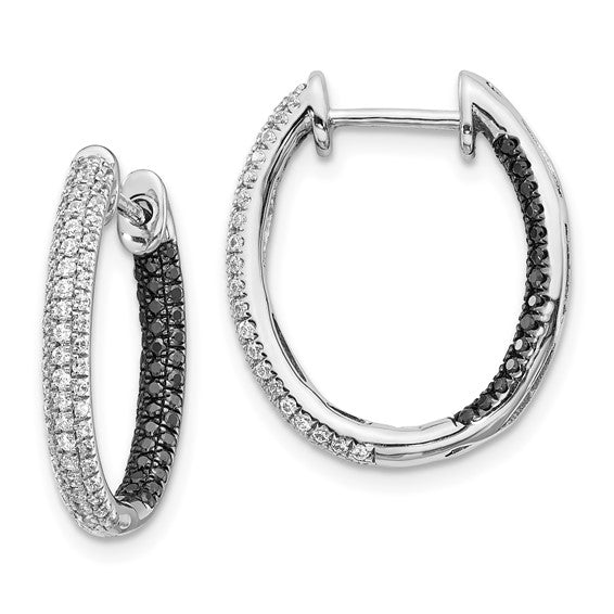 14k White Gold Black and White Diamond In/Out Hoop Earrings