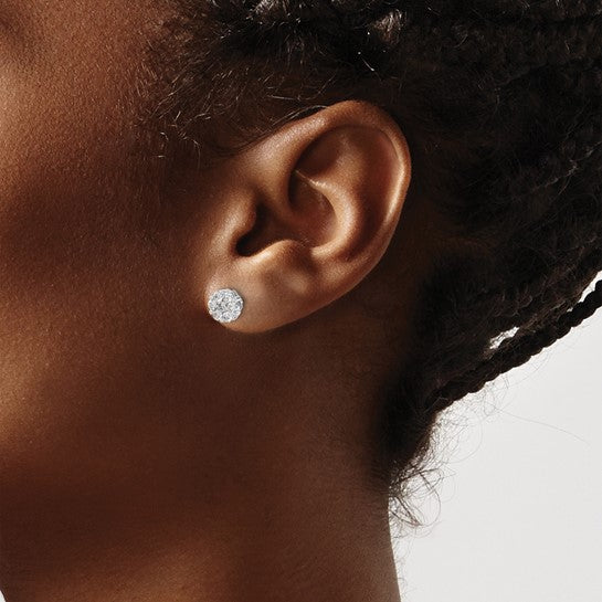 14k White Gold Diamond Cluster Screwback Earrings
