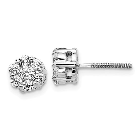 14k White Gold Diamond Cluster Screwback Earrings