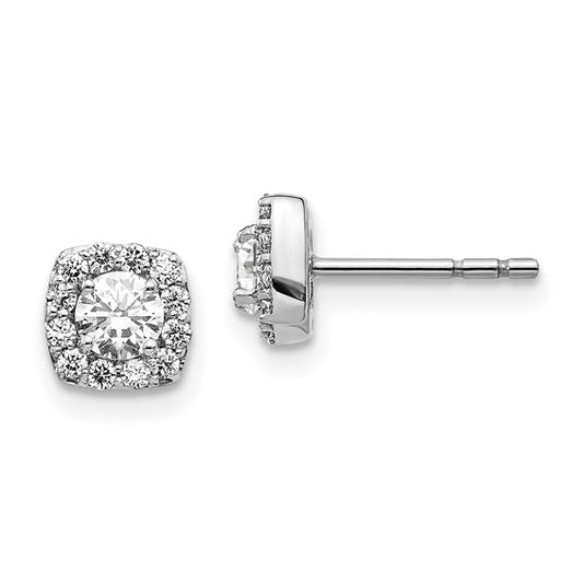 14k White Gold Square Cluster Diamond Earrings
