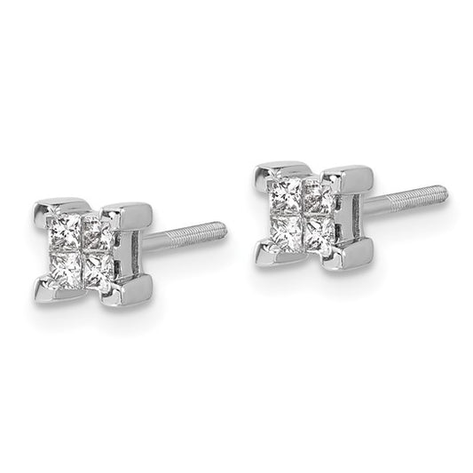 14k White Gold Princess Diamond Screwback Earrings